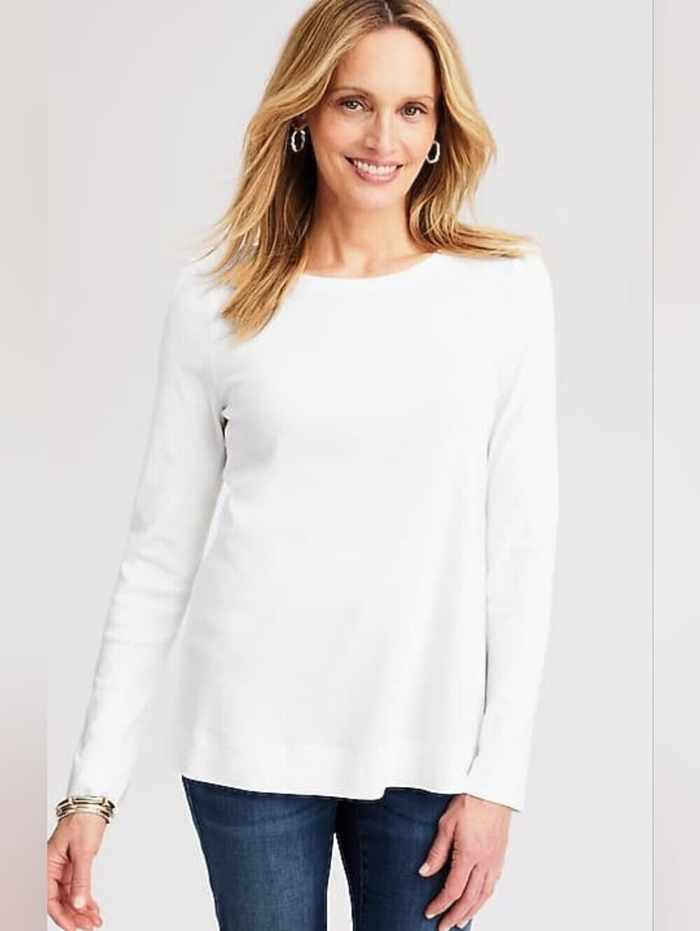 J. Jill 100% Pima Cotton Long Sleeve Crewneck Tee Top White S